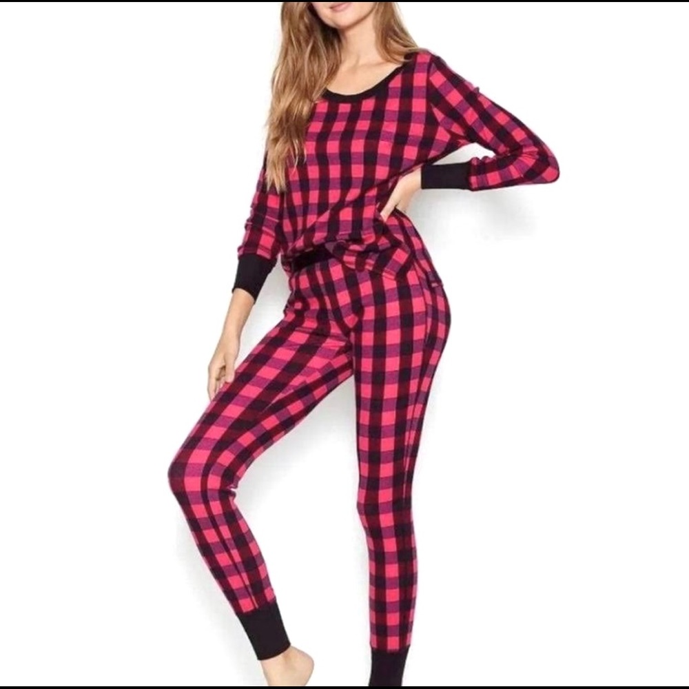 SALE! Victoria’s Secret Buffalo Plaid Check Thermal Pajama Set in Pink